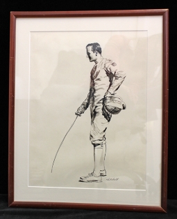 Fabulous Ca. 1952 Pen & Ink Self Portrait of Olympic Fencer & Illustrator Ed Vebell
