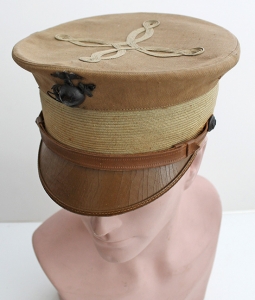 Beautiful WWI USMC Officer Undress Visor Hat (Cover) in Summer Khaki Cotton with Early EG&A