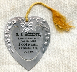 Ca. 1900 Dover, New Hampshire Advertising Bookmark of E.J. Ackroyd Footwear on Washington Street