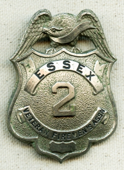 Great 1920's - 30's ESSEX, MA Veteran Firemen's Assoc. Badge #2