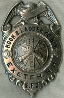 Large 1920's - 30's Exeter, NH Hook & Ladder Co. No. 1 Fire Badge