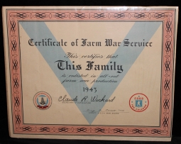 Great WWII 1943 Dated US Dept. of Agriculture "Farm War Service" Homefront Award from Rural NH