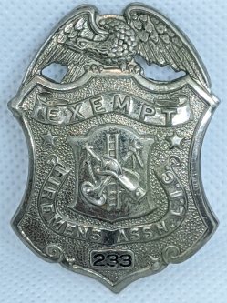 Ca 1900 Long Island City (Queens) New York Exempt Firemen's Association Badge #233