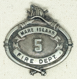 Beautiful Ca 1900 Mare Island Naval Shipyard Fire Department Badge in Silver Plated Nickel