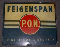 1930s Feigenspan Brewery Tin Advertising P.O.N. (Pride of Newark) Sign