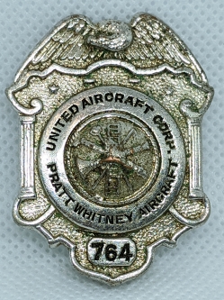 Late 1930's Pratt Whitney Aircraft, United Aircraft Corp, Factory Fire Dept. / Crash Crew Badge