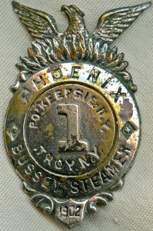 1902 Fire Muster Badge for Phoenix Fire Co. of Poughkeepsie, NY & Bussey Steamer Fire Co - Troy, NY
