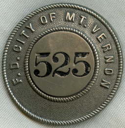 Beautiful 1890's Mount Vernon, NY Fireman Badge