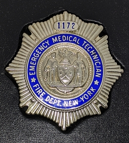 1990s - 00s Fire Depertment New York Emergency Medical Technician Badge by United Insignia. #1172