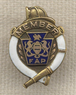 Old Firemen's Association of Pennsylvania (FAP) Member Lapel Pin in 10K Gold