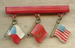 Rare WWII Czech " Allies" Pin with Czech, Russian, & USA Flag