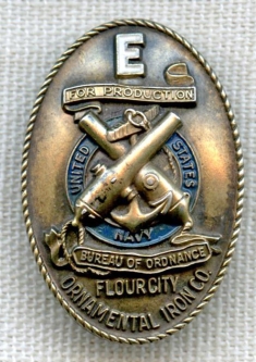 Super High Quality Sterling WWII 'E' Pin for Flourcity Ornamental Iron Co. by Josten's