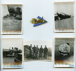 Rare WWII Full Size American Volunteer Group Flying Tiger Badge and 5 Candid Photos of 1st Squadron