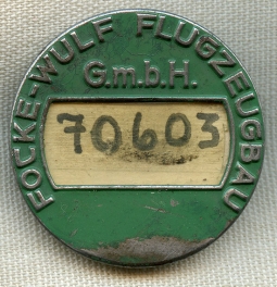 Rare WWII Focke-Wulf Aircraft Corporation Worker Badge