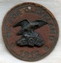 1912 Leather & Bronze Baggage Tag from Fraternal Order of Eagles (FOE) for National Convention