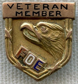 1920s Fraternal Order of Eagles (FOE) 10K Gold Veteran Member Pin