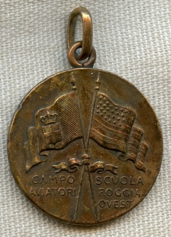 Ext. Rare WWI Bronze Medal Awarded by Italian Gov. to American Aviators Training in Foggia, Italy