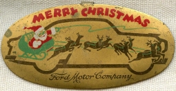 Vintage 1952 Ford Christmas Promotional Oval Brass Badge of Santa & His Reindeer