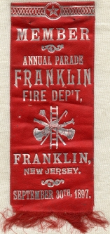 Nice 1897 Franklin, New Jersey Annual Fire Parade Ribbon