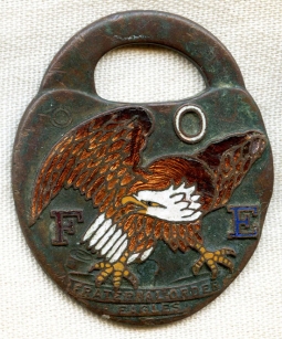 Ca. 1910s-1920s Fraternal Order of Eagles Enameled Brass Watch Fob by Bastian Bros. Rochester, NY