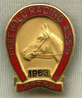 Numbered 1963 Freehold Racing Association Press Badge for Freehold Raceway