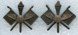 Wonderful Pair of WWI FRENCH MADE US Air Service Officer Collar Insignia Ca 1917 in Silver & Bronze