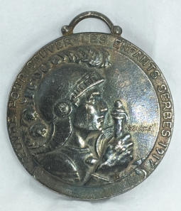 Lovely 1917 Silver French Donation Medal/Watch Fob For the Children of Serbia