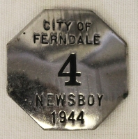 Cool WWII Era 1944 Ferndale, Michigan Newsboy Badge #4 by Superior Stamp & Stationery