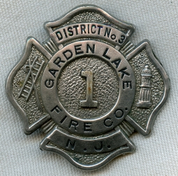 1910's-20's Garden Lake Fire Co. 1 Badge from New Jersey