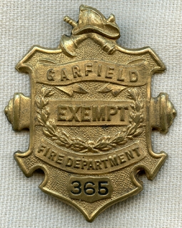 Ca. 1900's-1910's Garfield, NJ Fire Dept. Exempt Fireman Badge