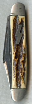 Rare 1930s German American Bund Siegrune Pocket Knife by Utica Cutlery Co. w/ Faux Stag Slab