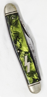 Rare mid-1930s Unofficial German American Bund Pocket Knife with Siegrune in Green Dazzler Celluloid