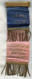 Early (1891) Goodwill Fire Co. No. 1 Parade Ribbon from Florida, New York