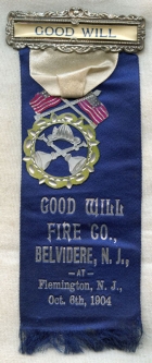 Minty 1904 Goodwill Fire Co. Belvidere, New Jersey Parade or Muster Ribbon from Flemington, NJ