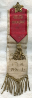Wonderful 1890 Muster Grand Conductor Ribbon from Goodwill Fire Co. No. 1 of Belvidere, New Jersey