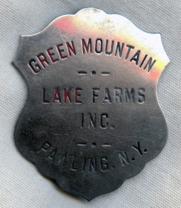 1920s-1930s Green Mountain Lake Farms Inc. Employee or Attendant Badge, Pawling, New York