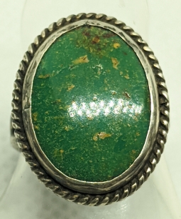 Wonderful 1940's - 50's "Old Pawn" Ring with Lovely Old Green Turquoise Sz 5.75