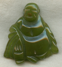 Cool 1930s Green Bakelite Buddha Pin Resembling Jade