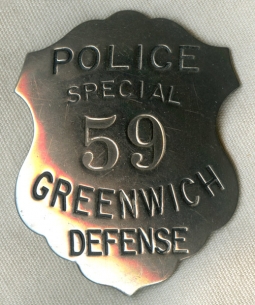 WWII Greenwich, Connecticut Special Police / Defense Police Badge #59