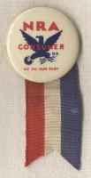 Great 1930s National Recovery Administration (NRA) Consumer Pin with Ribbon