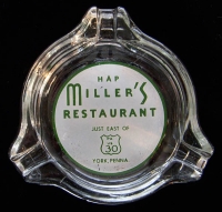 Vintage Deco 1940s Glass Ashtray Advertising Hap Miller's Restaurant, York, Pennsylvania