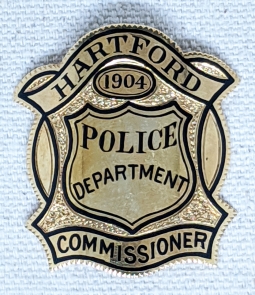 Beautiful 1904 Hartford CT Police Commissioner Badge of Frank P. Furlong Tested 14 - 18K Gold.