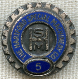 1940's Hartford Special Machinery Co. 5 Year Service Pin in Sterling