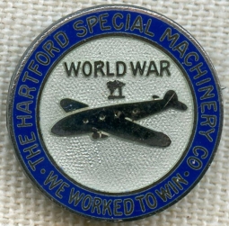 WWII Aircraft War Worker Lapel Pin from Hartford Special Machinery Co. "We Worked to Win"