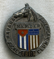 Beautiful Sterling 1910s-1920s Havana-American Jockey Club Member Badge by Dieges & Clust