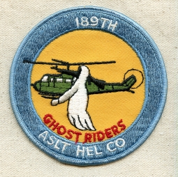 Late 60's US Made 189th Assault Helicopter Co. Airlift Platoons GHOST RIDERS Pocket Patch.