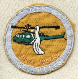 1960's Nam Hand Made 189th Assault Helicopter Co. Airlift Platoons(Slicks) Ghost Riders Pocket Patch