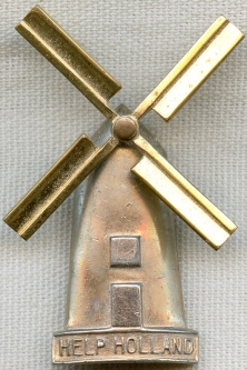 Great Early WWII 'Help Holland' Donation Badge by Silson with Working Windmill Blades