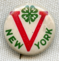 Early WWII Ca 1942 New York 4 - H Club V for Victory Celluloid Pin