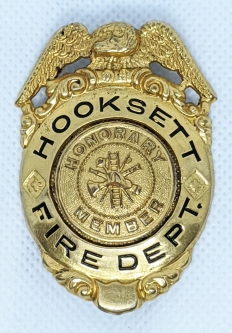 Beautiful Old Ca 1910's - 1920's Hooksett, New Hampshire Fire Department Honorary Member Badge